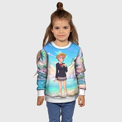Свитшот детский Дандадан Сиратори Айра на берегу моря, цвет: 3D-белый — фото 2