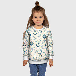 Свитшот детский Морской паттерн из штурвалов, чаек и якорей, цвет: 3D-белый — фото 2