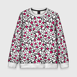 Свитшот детский Мелкий красно белый мозаичный узор на черном, цвет: 3D-белый