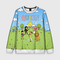 Свитшот детский Queen мультяшный стиль на поляне, цвет: 3D-белый
