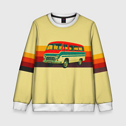 Свитшот детский Ретро автобус РАФ-977 поп-арт, цвет: 3D-белый