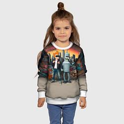 Свитшот детский Фрай и Бендер на фоне стены с граффити, цвет: 3D-белый — фото 2