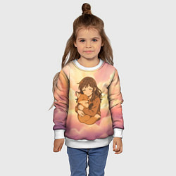 Свитшот детский Девочка обнимает лисичку, цвет: 3D-белый — фото 2