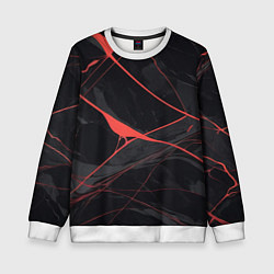 Свитшот детский Текстура мрамора с красными полосками, цвет: 3D-белый