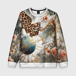 Детский свитшот Мрамор с цветами и леопардовый узор