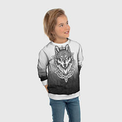 Свитшот детский Волк в кельтском стиле и лес, цвет: 3D-белый — фото 2