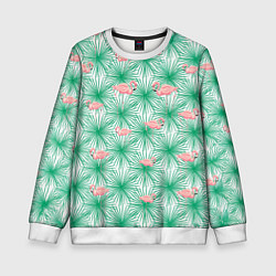 Свитшот детский Фламинго и тропики, цвет: 3D-белый