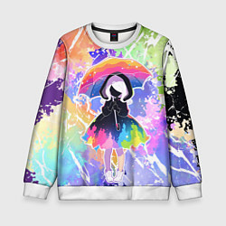 Свитшот детский Девочка под дождём арт, цвет: 3D-белый