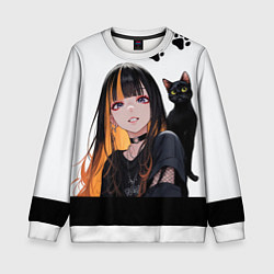 Свитшот детский Девушка и кот, цвет: 3D-белый