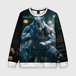 Свитшот детский Волк боец, цвет: 3D-белый