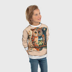Свитшот детский Сова разделенная на день и ночь абстракция, цвет: 3D-белый — фото 2