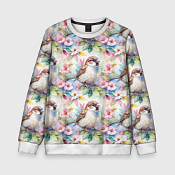 Детский свитшот Воробей в ярких цветах паттерн