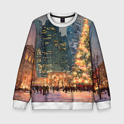 Свитшот детский Москва - сити и новогодняя елка, цвет: 3D-белый