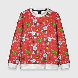 Детский свитшот Новогодний паттерн с зайчиком