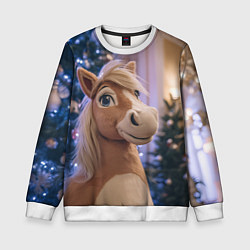 Свитшот детский Плюшевая новогодняя лошадь, цвет: 3D-белый