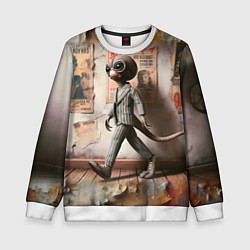 Свитшот детский Пришелец в костюме в полосочку, цвет: 3D-белый