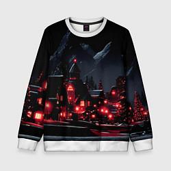 Свитшот детский Новогодняя ночь и красные гирлянды, цвет: 3D-белый