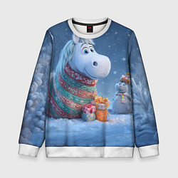 Свитшот детский Новогодняя лошадь с подарками, цвет: 3D-белый