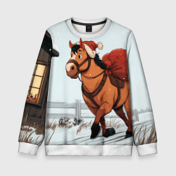 Свитшот детский Лошадка везет новогодние подарки, цвет: 3D-белый