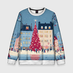 Свитшот детский Новогоднее гуляние у красной елки, цвет: 3D-белый