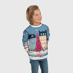 Свитшот детский Новогоднее гуляние у красной елки, цвет: 3D-белый — фото 2