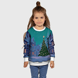 Свитшот детский Зеленая новогодняя елка во вдоре, цвет: 3D-белый — фото 2