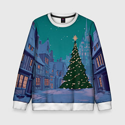 Свитшот детский Зеленая новогодняя елка во вдоре, цвет: 3D-белый