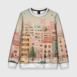 Свитшот детский Объемный новогодний город, цвет: 3D-белый