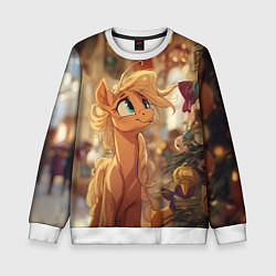 Свитшот детский Милая лошадка любуется елкой, цвет: 3D-белый