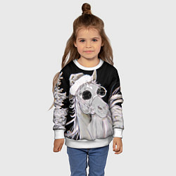 Свитшот детский Новогодняя лошадь в круглых очках, цвет: 3D-белый — фото 2