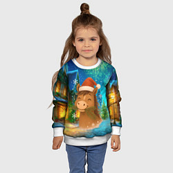 Свитшот детский Новогодняя лошадка жует елочные ветки, цвет: 3D-белый — фото 2