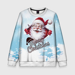 Свитшот детский Санта в зимнем лесу, цвет: 3D-белый