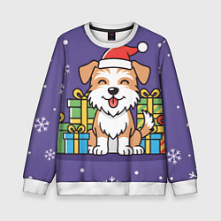 Свитшот детский Новогодняя собачка с подарками, цвет: 3D-белый