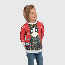 Свитшот детский Лошадка в новогодних огоньках, цвет: 3D-белый — фото 2