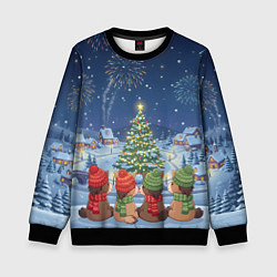 Свитшот детский Лошадки в новогоднюю ночь, цвет: 3D-черный