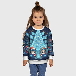 Свитшот детский Новогодние котики айтишники, цвет: 3D-белый — фото 2