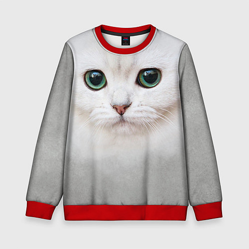 Детский свитшот Белый котик / 3D-Красный – фото 1