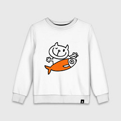 Свитшот хлопковый детский Кот и большая рыба, цвет: белый