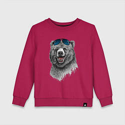 Свитшот хлопковый детский Медведь в очках, цвет: маджента