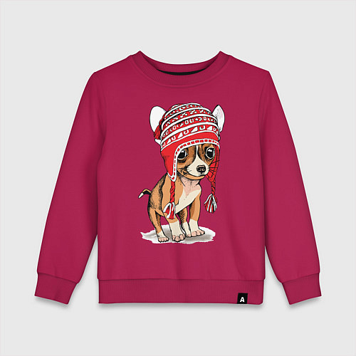 Детский свитшот Чихуахуа в шапочке / Маджента – фото 1