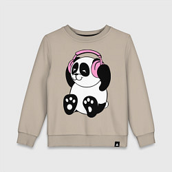 Свитшот хлопковый детский Panda in headphones панда в наушниках, цвет: миндальный