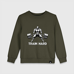 Свитшот хлопковый детский Train hard тренируйся усердно, цвет: хаки