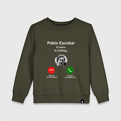 Свитшот хлопковый детский Escobar is calling, цвет: хаки