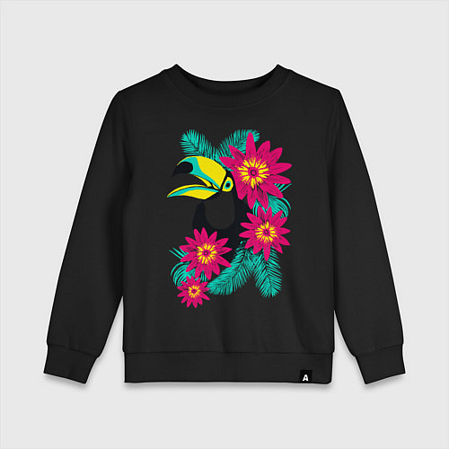 Детский свитшот Toucan and flowers / Черный – фото 1