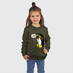 Свитшот хлопковый детский Пингвин: Linux, цвет: хаки — фото 2