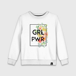 Свитшот хлопковый детский GRL PWR, цвет: белый