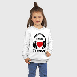 Свитшот хлопковый детский Techno Music is Love, цвет: белый — фото 2