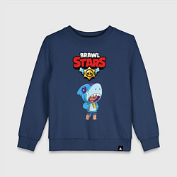 Свитшот хлопковый детский BRAWL STARS LEON SHARK, цвет: тёмно-синий