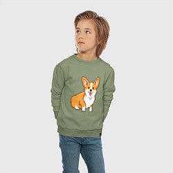 Свитшот хлопковый детский Корги, цвет: авокадо — фото 2