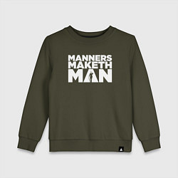 Свитшот хлопковый детский Manners maketh man, цвет: хаки